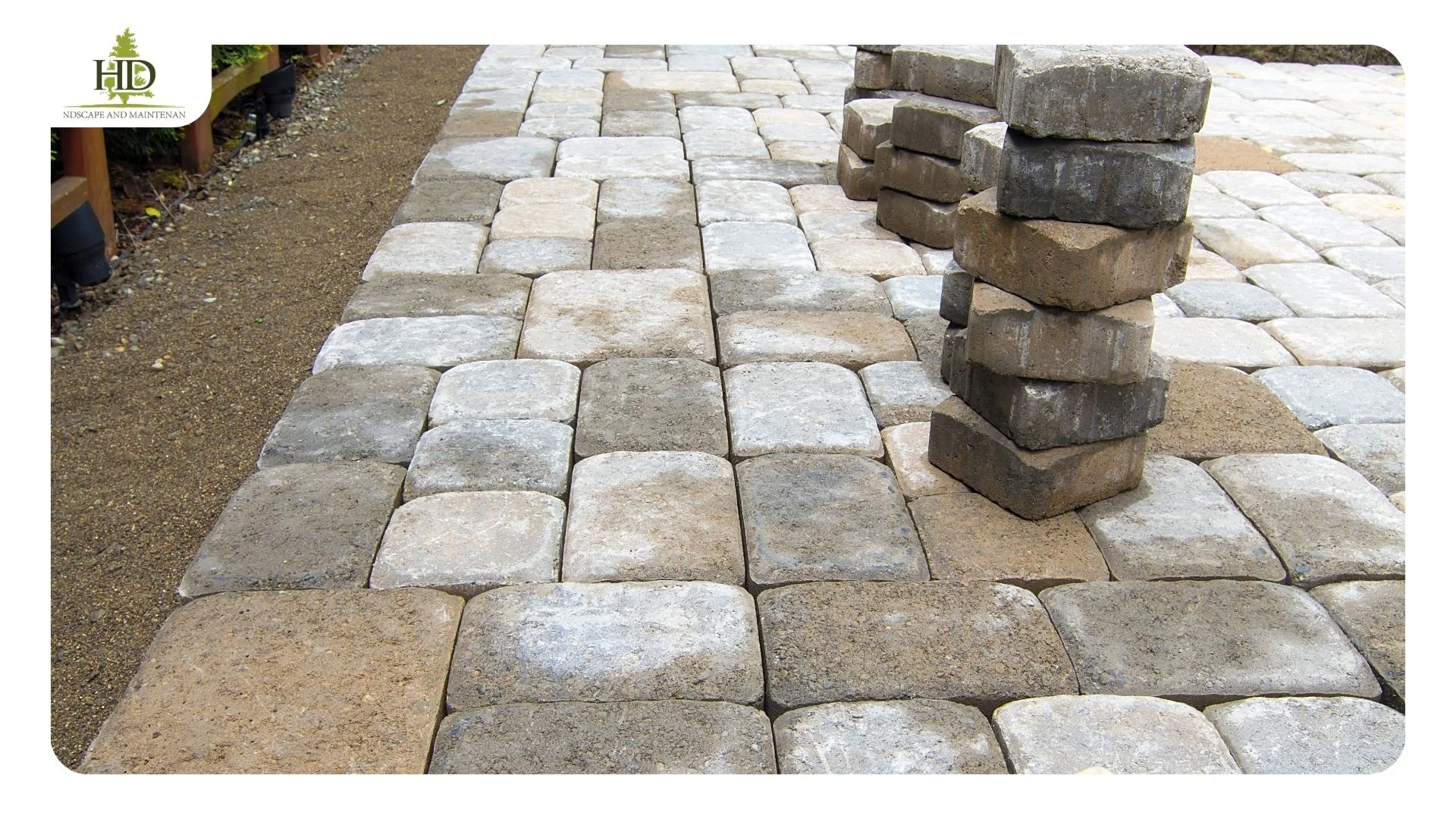 Contractor lifting and resetting pavers over a repaired compacted base in Portland, Oregon